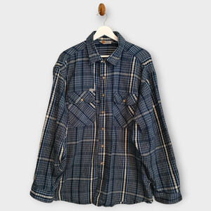 Carhartt Shirt Mens 2XL Blue & White Plaid Rugged Outdoor Wear Flannel Button Up